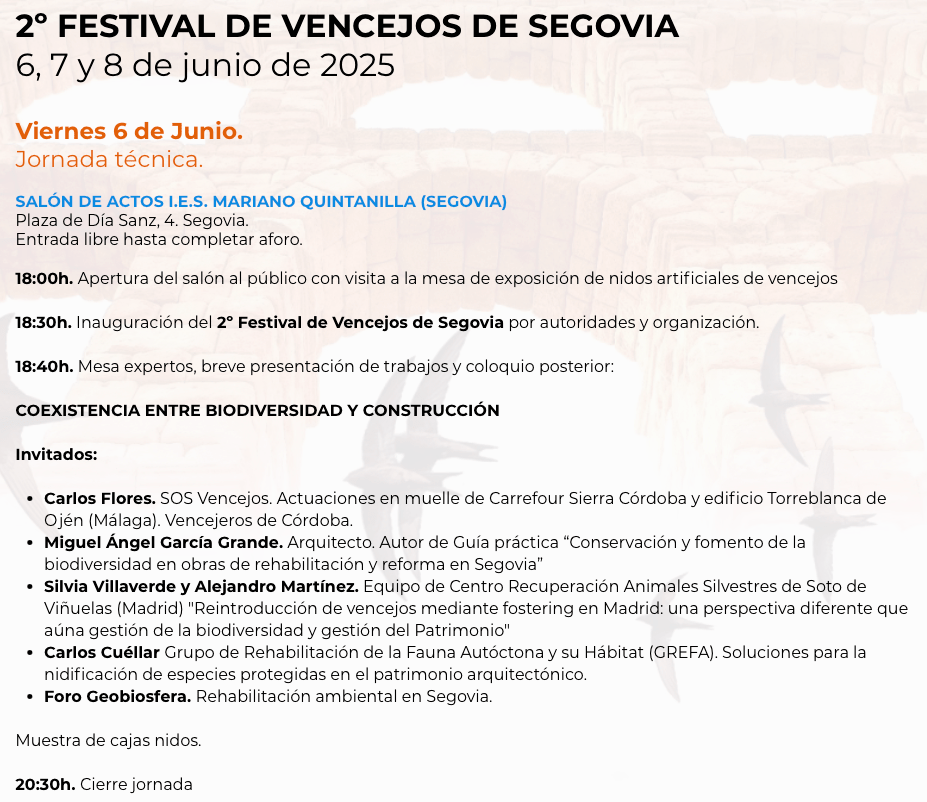 Programa festival de vencejos segovia dia 6 de junio