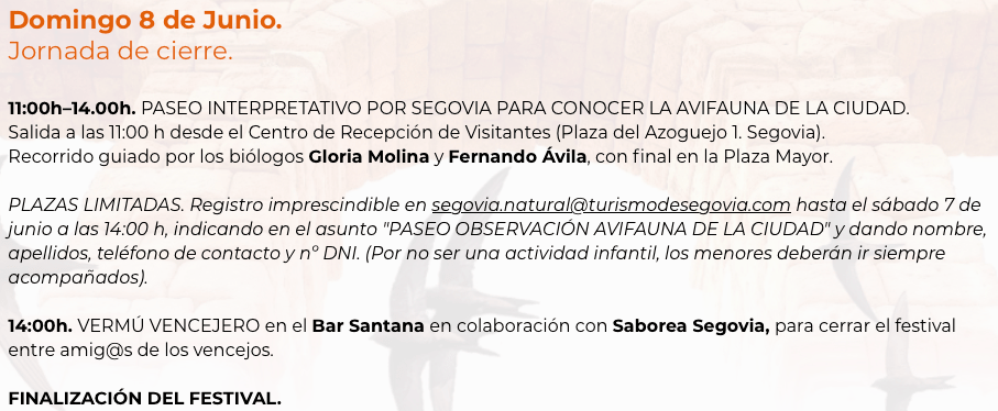Programa festival de vencejos segovia dia 8 de junio